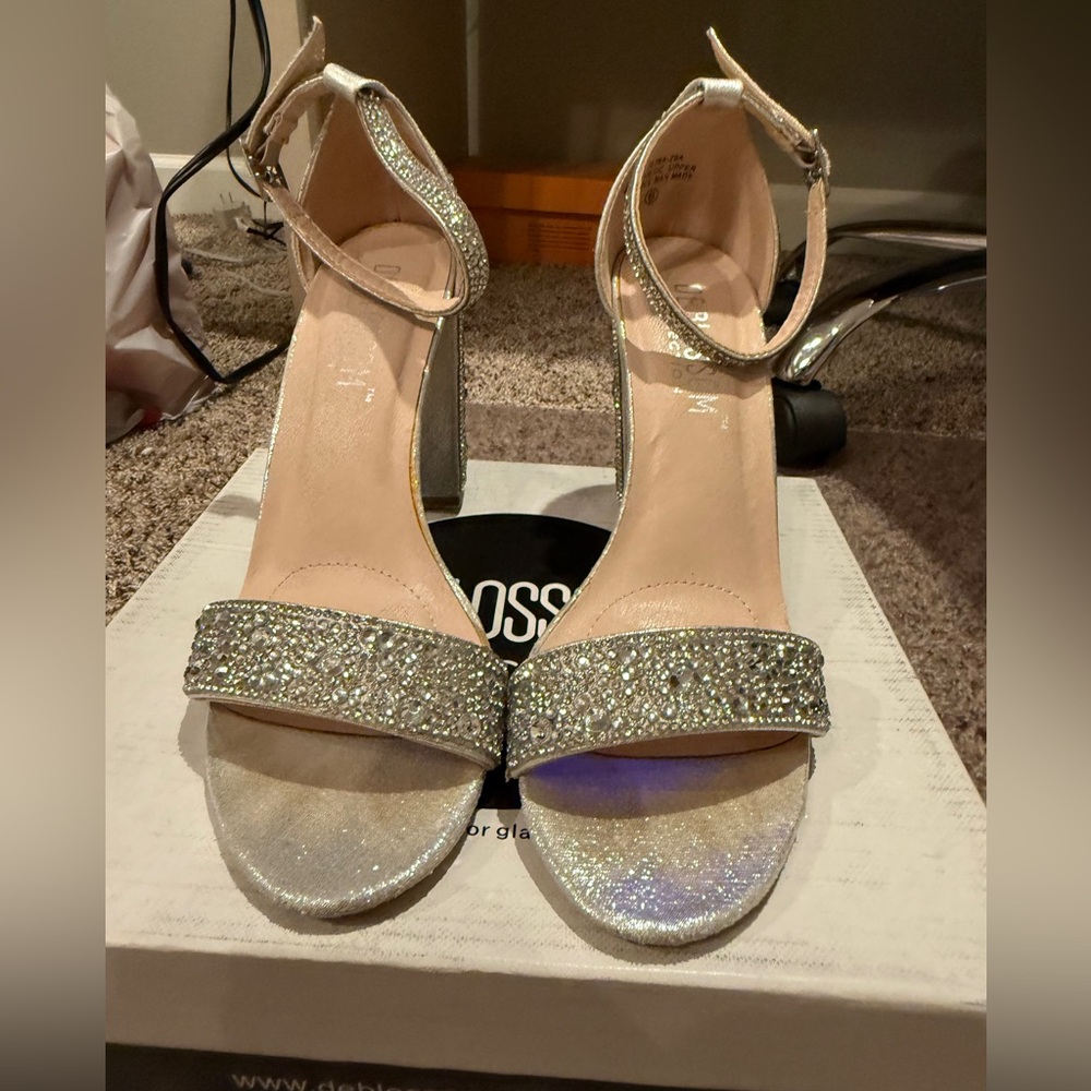 De Blossom Collection formal silver rhinestone high heels shoes prom dance event